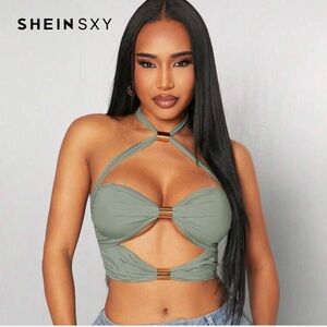 SHEIN SXY Olive Cut-Out Halter Top